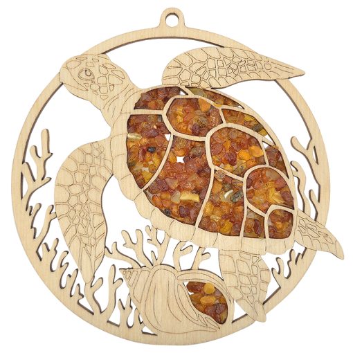 Sea Turtle Amber Suncatcher/Magnet With Wooden Stand