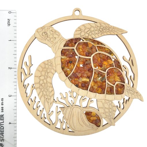 Sea Turtle Amber Suncatcher/Magnet With Wooden Stand