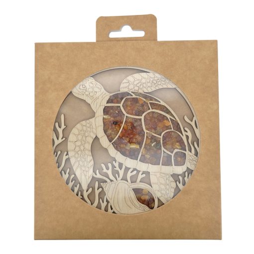 Sea Turtle Amber Suncatcher/Magnet With Wooden Stand - Image 4