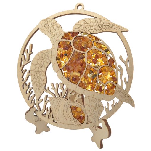 Sea Turtle Amber Suncatcher/Magnet With Wooden Stand - Image 2