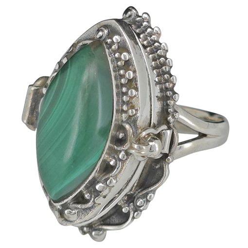 Malachite Sterling Silver Locket / Poison Ring
