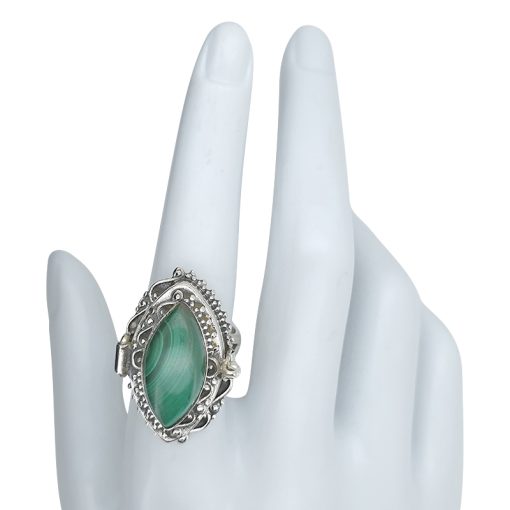 Malachite Sterling Silver Locket / Poison Ring - Image 3