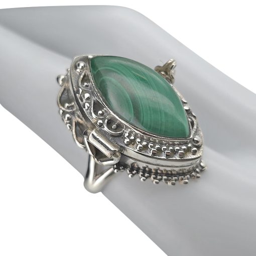 Malachite Sterling Silver Locket / Poison Ring - Image 2