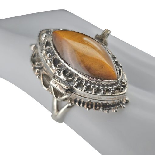 Tiger Eye Sterling Silver Locket / Poison Ring - Image 2