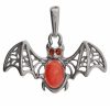 Cherry Amber Sterling Silver Bat Pendant