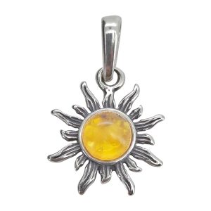 Citrine Amber Sterling Silver Sun Pendant
