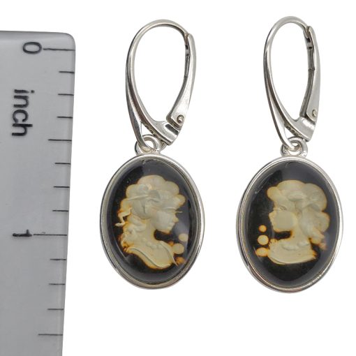 Lady Cameo Amber / Silver Dangle Earrings - Image 3