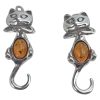 Cognac Amber Sterling Silver Cat Post Dangle Earrings