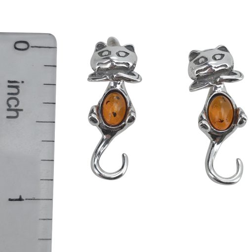 Cognac Amber Sterling Silver Cat Post Dangle Earrings