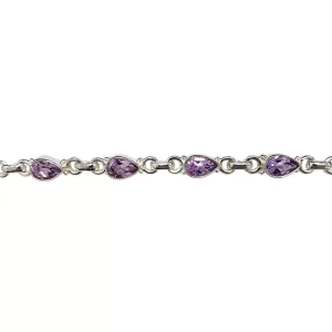 Amethyst Stones Sterling Silver Link Bracelet