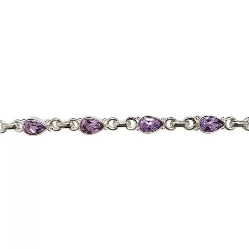 Amethyst Stones Sterling Silver Link Bracelet