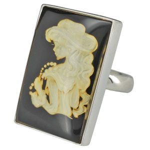 Amber Cameo Adjustable Ring With Lady Design
