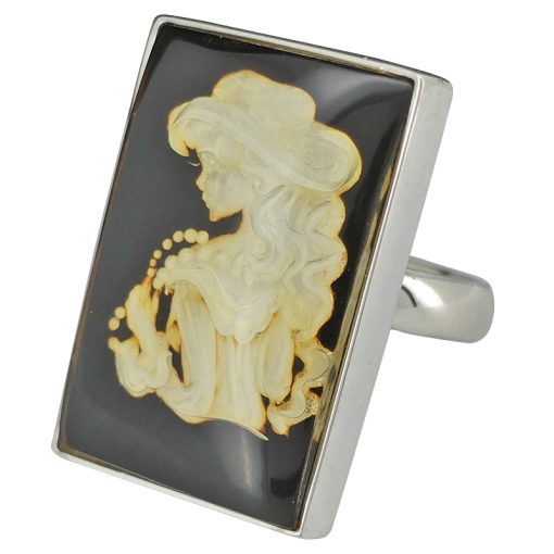 Amber Cameo Adjustable Ring With Lady Design