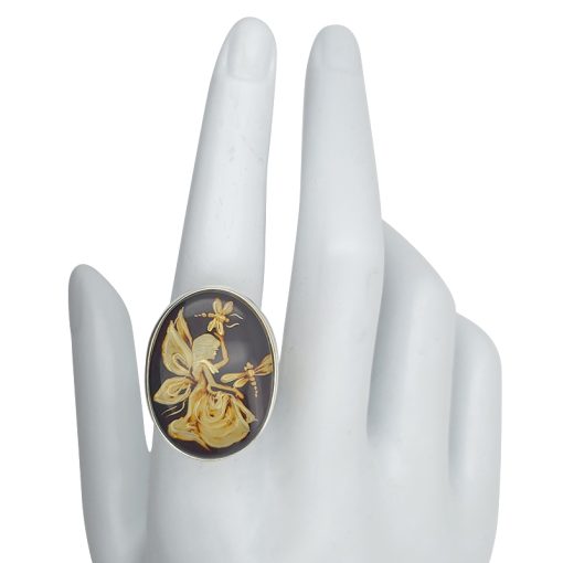 Fairy And Dragonflies Cameo Amber / Silver Adjustable Ring - Image 5