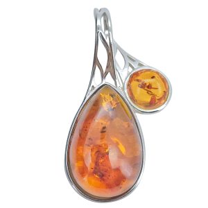 Cognac Amber Sterling Silver Pendant
