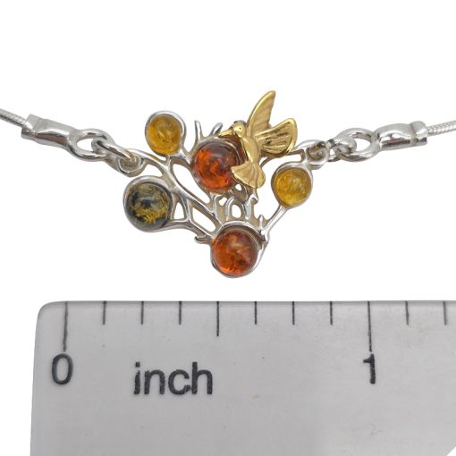 Amber Sterling Silver Hummingbird in Branches Necklace - Image 3