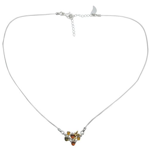 Amber Sterling Silver Hummingbird in Branches Necklace