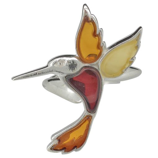 Multi Color Amber Sterling Silver Hummingbird Adjustable Ring - Image 2