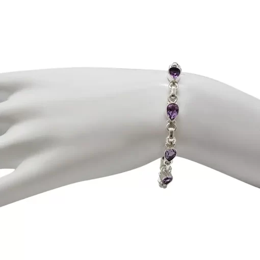 Amethyst Stones Sterling Silver Link Bracelet - Image 2