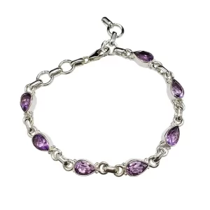 Amethyst Stones Sterling Silver Link Bracelet