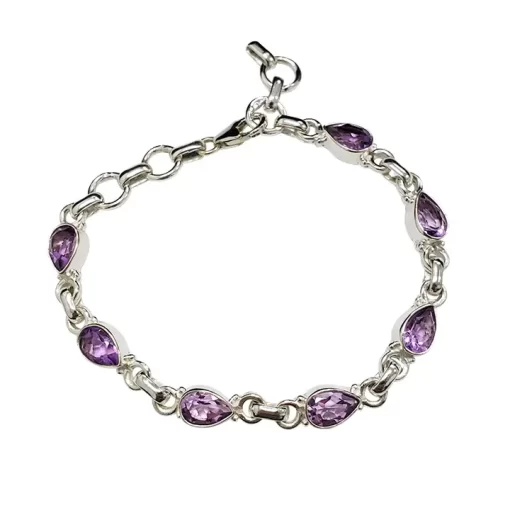 Amethyst Stones Sterling Silver Link Bracelet