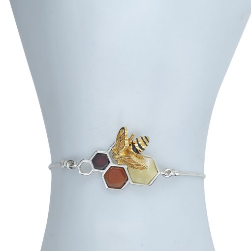 Amber Gold Plated Silver Bee on Honeycomb Slider/Adjustable Bracelet - Image 3
