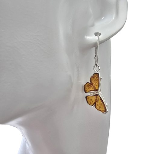 Cognac Amber Sterling Silver Earrings On Hooks - Image 2