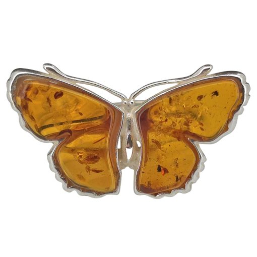 Cognac Amber Sterling Silver Butterfly Adjustable Ring