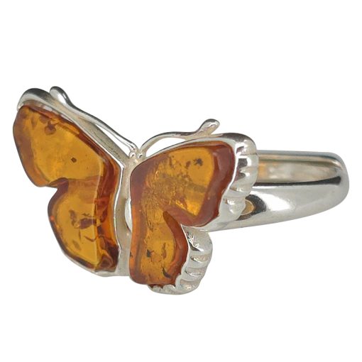 Cognac Amber Sterling Silver Butterfly Adjustable Ring