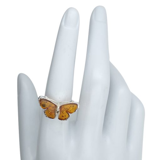 Cognac Amber Sterling Silver Butterfly Adjustable Ring - Image 3