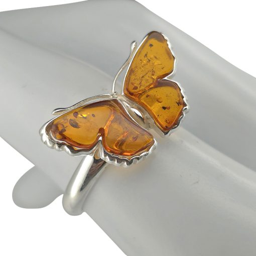 Cognac Amber Sterling Silver Butterfly Adjustable Ring - Image 2