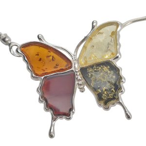 Multi-Color Amber Sterling Silver Butterfly Slider/Adjustable Bracelet