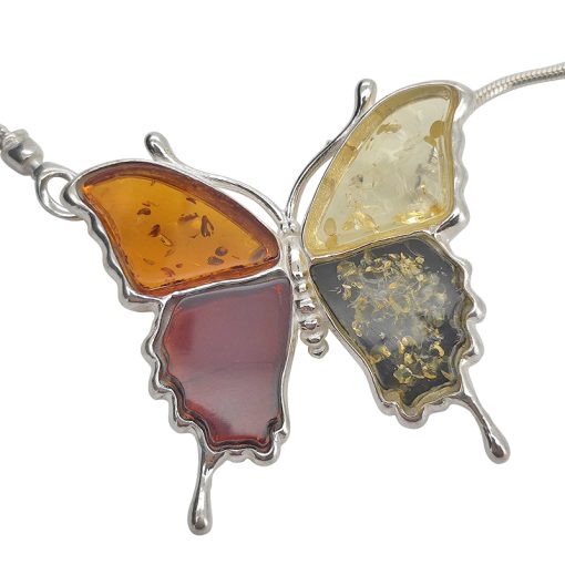 Multi-Color Amber Sterling Silver Butterfly Slider/Adjustable Bracelet
