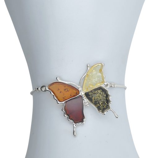 Multi Color Amber Sterling Silver Butterfly Slider/Adjustable Bracelet - Image 2