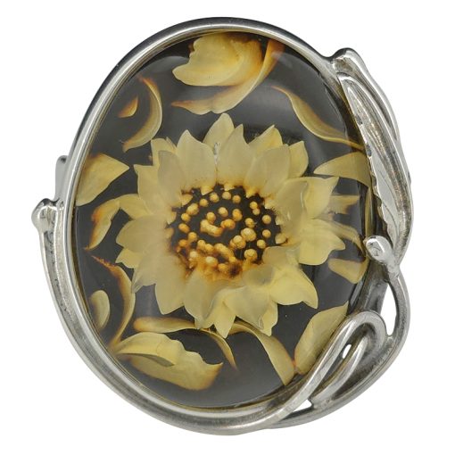 Sunflower Cameo Amber Adjustable Ring - Image 2