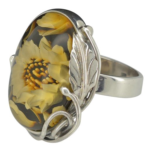 Sunflower Cameo Amber Adjustable Ring - Image 3