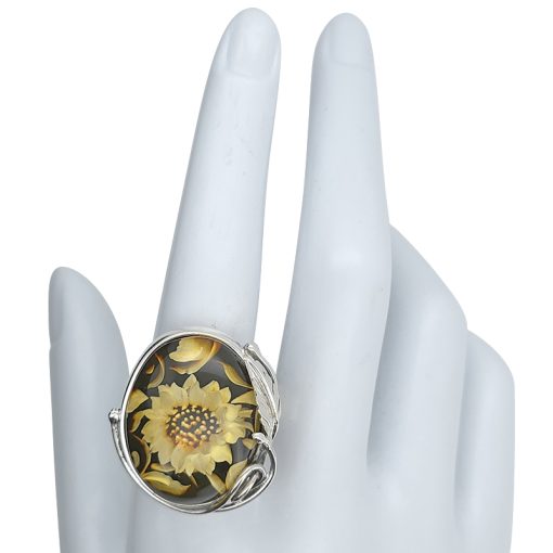 Sunflower Cameo Amber Adjustable Ring - Image 4