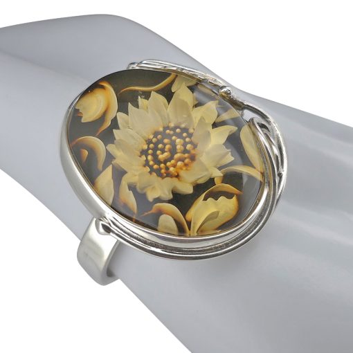 Sunflower Cameo Amber Adjustable Ring