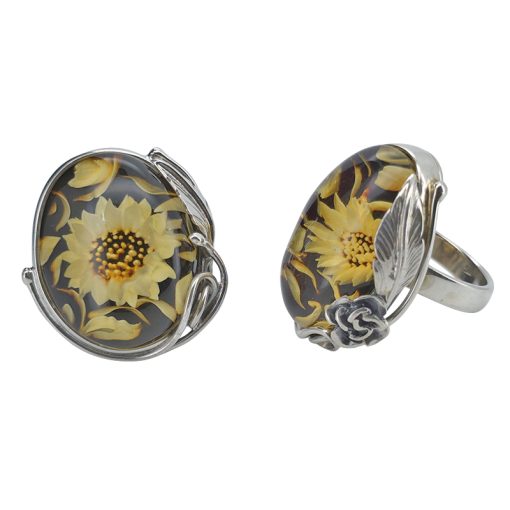 Sunflower Cameo Amber Adjustable Ring - Image 5