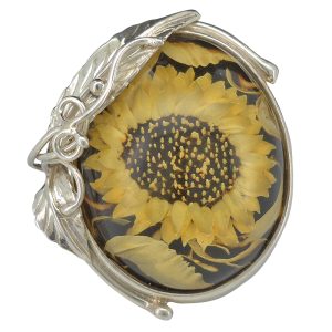 Sunflower Amber Cameo Adjustable Ring