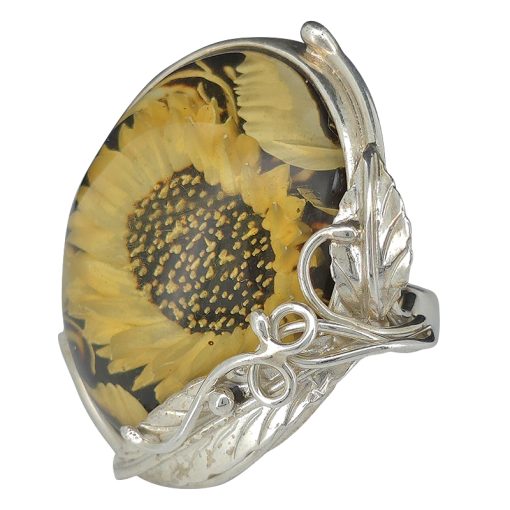 Sunflower Amber Cameo Adjustable Ring - Image 2