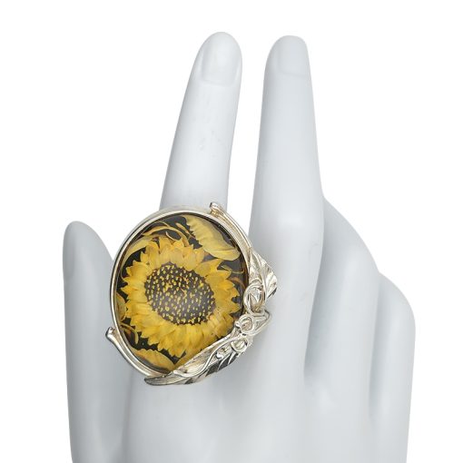 Sunflower Amber Cameo Adjustable Ring - Image 3