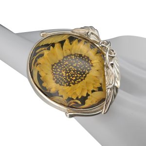Sunflower Amber Cameo Adjustable Ring
