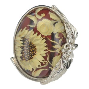 Sunflower Amber Cameo Adjustable Ring