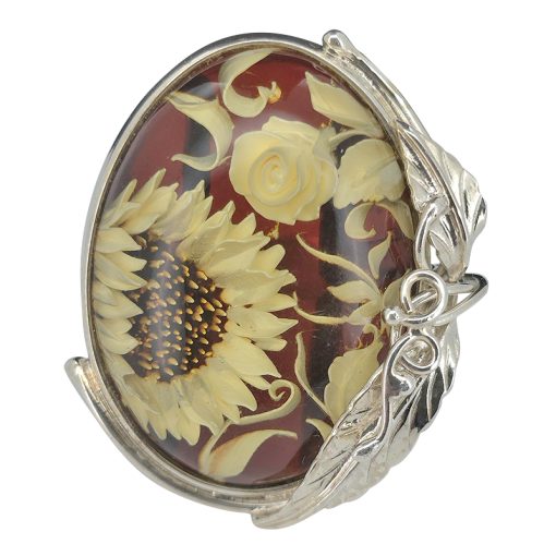 Sunflower Amber Cameo Adjustable Ring