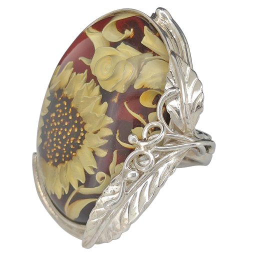 Sunflower Amber Cameo Adjustable Ring - Image 2