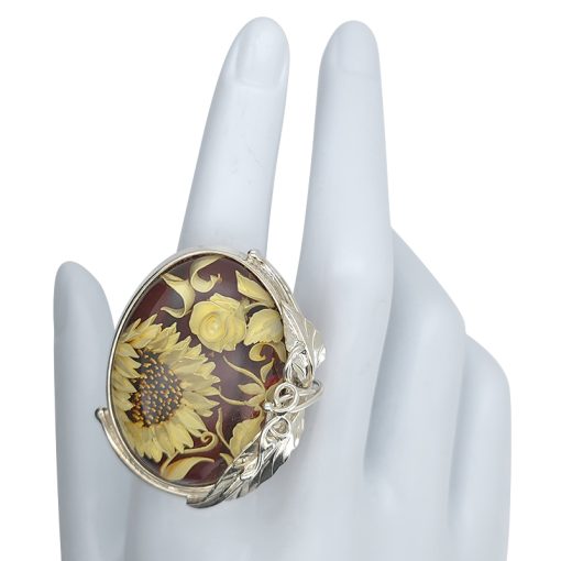 Sunflower Amber Cameo Adjustable Ring - Image 4