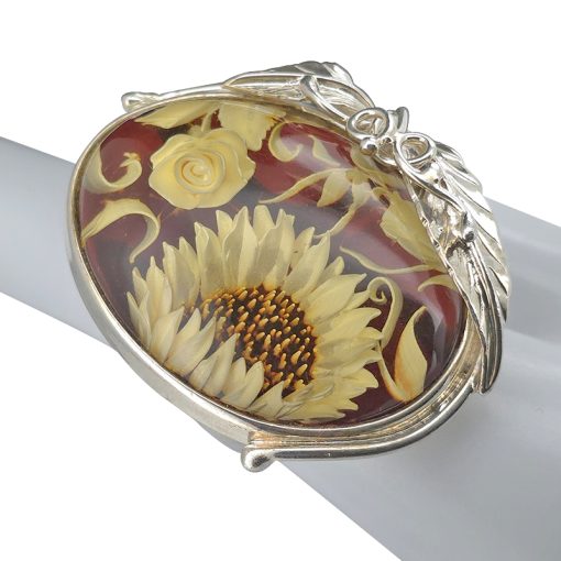 Sunflower Amber Cameo Adjustable Ring - Image 3