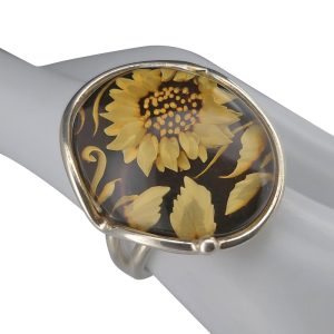 Sunflower Amber Cameo Adjustable Ring