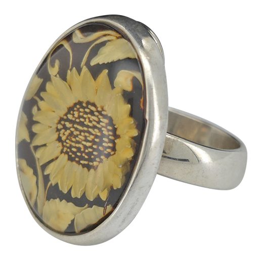 Sunflower Amber Cameo Adjustable Ring - Image 3